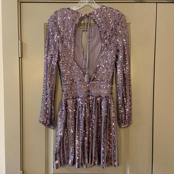 Anthropologie NEW Women's Size 2 Lilac Purple Sequined Open-Back Mini Dress NWT - Picture 3 of 10